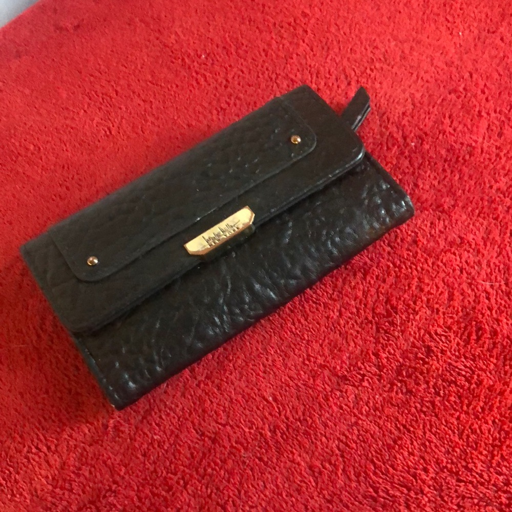 Black Leather Textured Wallet with Gold Accent